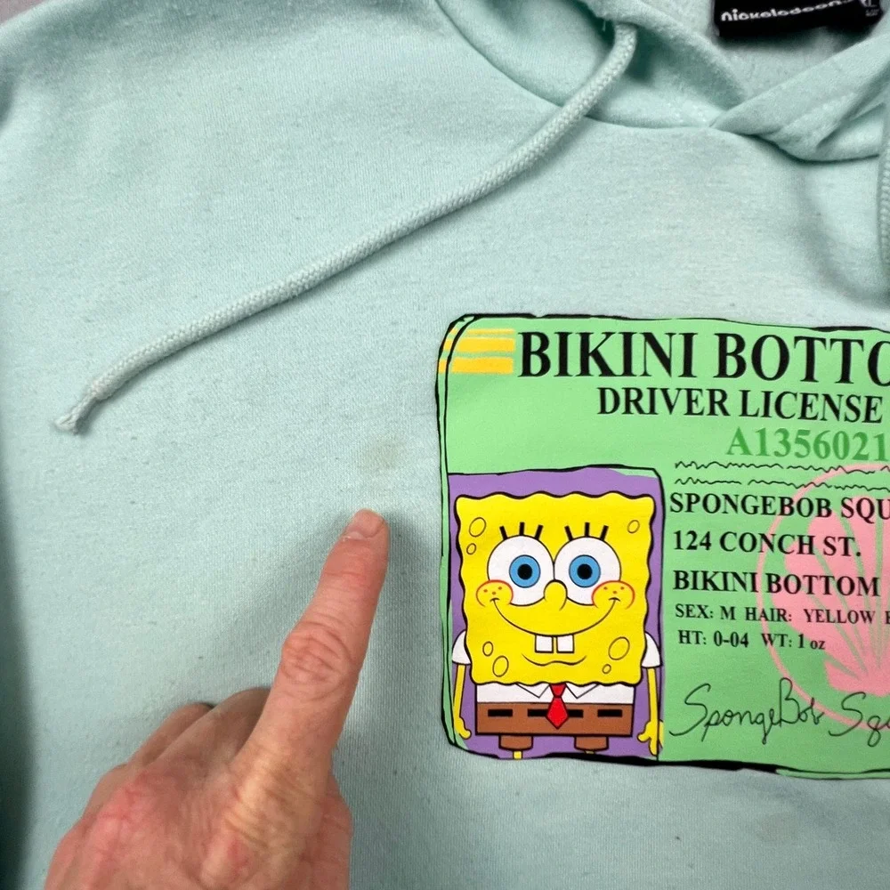 Nickelodeon Spongebob Hoodie Mens 2XL Green Driver License Graphic Pullover Y2K
